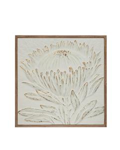 Protea en métal gaufré avec cadre en bois blanc antique avec finition au pinceau doré, 38 "L x 2" W x 38 "H - Product Image 1