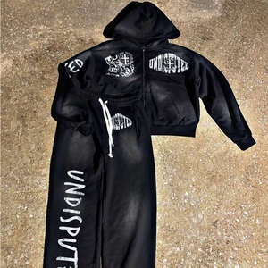 Ensemble de survêtement unisexe de haute qualité 100% coton Streetwear lourd avec logo personnalisé Sweat-shirt Jogging Pantalon de survêtement deux pièces Pantalon évasé - Product Image 4