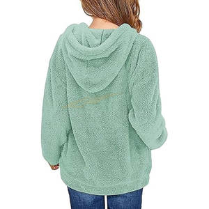 Sweat à capuche en polaire lourde coupe décontractée sweat-shirt doux avec poches kangourou pour un confort quotidien C-vert - Product Image 6