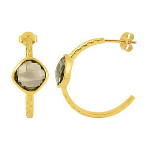 Top quality gold plated 925 sterling <b>silver</b> natural green amethyst gemstone hammer half <b>hoop</b> <b>earring</b> - Product Image 1