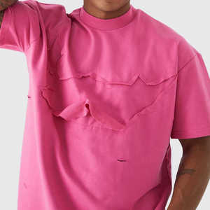 T-shirts surdimensionnés vintage 100% coton personnalisés en gros pour hommes avec broderie imprimée en détresse - Product Image 4