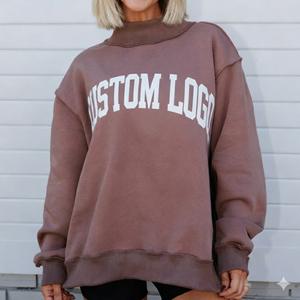 Sweat-shirt à col montant et épaules tombantes en molleton de coton de haute qualité, personnalisé, pour l'hiver, respirant et écologique, pour femmes au quotidien - Product Image 1