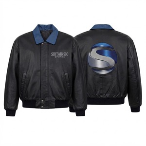 Blouson universitaire personnalisé en laine pour homme, tricoté, respirant, coupe-vent, grandes tailles, noir, avec logos brodés, en satin polaire et boutons - Product Image 1