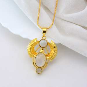 Brass Scarab Moonstone Pendant <b>Necklace</b> Gold Plated Egyptian Style Handmade Spiritual Jewelry Wholesale For Men Women - Product Image 3