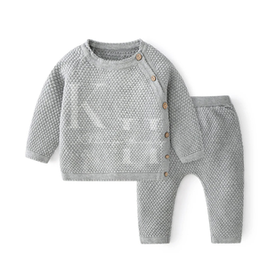 Conjunto de pantalones de suéter de invierno para niños de 2 piezas de alta calidad, traje de punto de manga larga con patrón sólido, cálido para niños y niñas para Otoño Invierno - Product Image 4