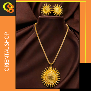 Collier Boucles d'oreilles serties de boucles d'oreilles en plaqué or 22Ct Sun Design Collier Boucles d'oreilles pour les femmes portent des bijoux par les exportateurs - Product Image 2