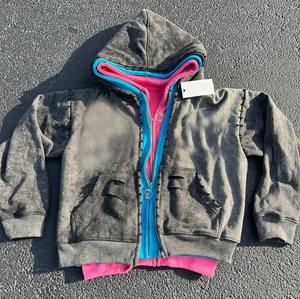 Sweat à capuche surdimensionné à trois couches avec lavage à l'acide personnalisé pour hommes, 100% coton, poids lourd, streetwear, fabricant OEM - Product Image 1