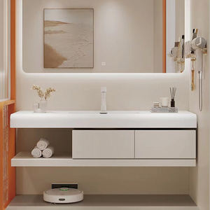 Элитный современный настенный моноблочный шкаф для ванной с раковиной, умным зеркалом с LED-подсветкой и функцией хранения, комплект для квартиры - Product Image 4