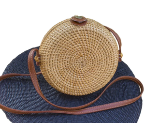 Cesta de playa artesanal vietnamita: hierba marina, jacinto de agua, bambú y ratán-Tejido a mano - Product Image 4