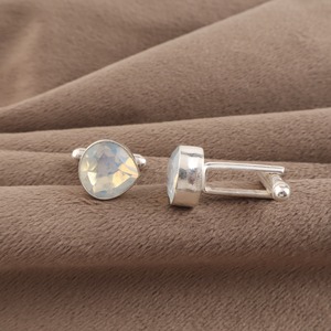 Boutons de manchette Niharika Gems, design artisanal, opale laiteuse naturelle, sertis dans un cadre, argent sterling 925, faits à la main, cadeau unisexe - Product Image 3