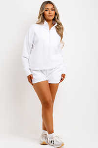 Haute demande blanc 2 pièces femmes demi fermeture éclair sweat et short survêtement ensemble femmes respirant survêtement ensemble deux pièces ensemble - Product Image 6