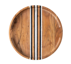 Plateau décoratif rond en bois Raayan International de 14 pouces avec motif de rayures horizontales, personnalisé pour les occasions d'anniversaire - Product Image 2