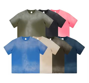 Custom Sun Faded Logo Negro 100% Algodón Camisetas Manga Corta Impreso Loose fit Hip Hop Distressed Acid Wash Camiseta para Hombres - Product Image 1