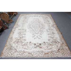 Tapis vintage, grand tapis turc 6x9,2 pieds, tapis en laine blanc à motifs de plantes et d'arbres - Product Image 1