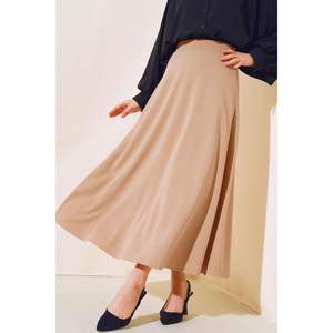 กระโปรงทรงตรงสีเบจ ลายเรียบ ไซส์ L-2XL ผลิตจากผ้า TR - Product Image 1
