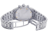 Montre de luxe unisexe en acier inoxydable entièrement sertie de diamants VVS, grand cadran, mouvement automatique, fabrication artisanale, verre haute couture antique