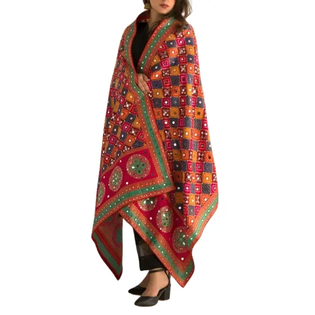 2024 chales DE TRABAJO DE ESPEJO bordados étnicos Kutch Tribal antiguo indio pakistaní mujeres chales Vintage indio Banjara chales