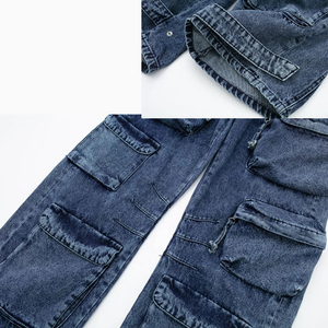กางเกงยีนส์ทรงแบ็กกี้สำหรับทุกเพศกางเกงยีนส์ขาตรงสีเข้มระบายอากาศมีหลายกระเป๋า2025 - Product Image 3