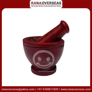 Mortero y Maja de Piedra de Savia Pintados con Diseño de Cara Sonriente en Color Rojo, para Moler Especias y Hierbas, Triturador de Pastillas, a Buen Precio - Product Image 4