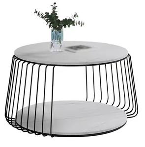 Mesa de centro redonda de hierro con marco de metal duradero y superficie lisa, perfecta para decoración de cafeterías, casas y salones - Product Image 2