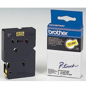 Cinta de Etiquetas Brother P-touch TC-691 de 9 mm x 7.7 m (Ancho x Largo) Amarilla/Negra para Uso en Oficina - Product Image 1
