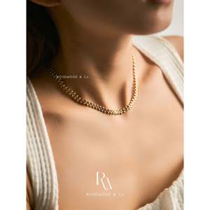 Collana a catena in oro anti-ossidazione da 4 mm con strato impermeabile, regolabile 14-16 pollici, stile catena a spiga - Product Image 2