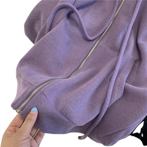 Nuevo abrigo de suéter con capucha suelto y delgado versátil con cremallera púrpura de moda coreana fina de primavera y otoño - Product Image 4