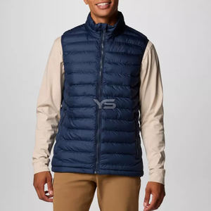 Veste d'hiver sans manches enduite avec fermeture à glissière à col montant coupe-vent et respirant anti-rétrécissement motif solide - Product Image 1