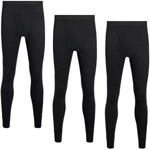 Men's Compression Leggings Full Length Solid Black <b>Spandex</b> Cotton Elastic Waist Baselayer <b>Pants</b> - Product Image 1