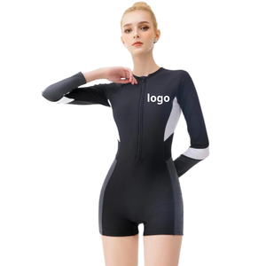 Maillot de bain femme noir couleur mélangée blocage Bikini manches longues une pièce Wave Animal Made Spandex/Nylon ODMy's New Service - Product Image 3