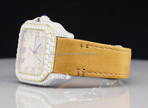 Cadran carré haut de gamme avec lunette en diamant et cadran uniquement VVS Quality Lab Grown CVD watch avec ceinture en cuir tendance montre classique - Product Image 2