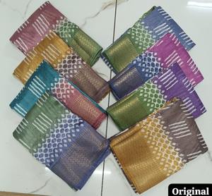 Wholesale Lot of 8 Digital <b>Printed</b> <b>Linen</b> Blend Sarees with Modern Geometric Patterns Assorted Muted Tones - Product Image 6