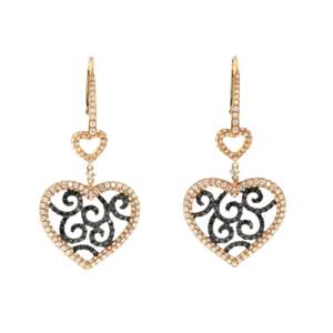Boucles d'oreilles en forme de coeur avec diamant noir et blanc pour femme - Product Image 3
