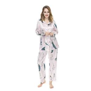 Conjunto de Pijama Corto de Satén Personalizado para Mujer, Estampado Floral, Ribete en Contraste de Lujo, Cintura Elástica, Ropa de Dormir ODM - Product Image 2