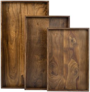 Juego de 3 bandejas de madera para servir Diseño tradicional Sólido Sostenible Hogar Cocina Catering Plato Acacia Bandeja de madera para servir - Product Image 1