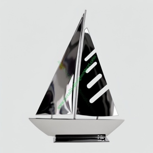 Modèle de voilier élégant en aluminium avec motif de voile découpé Décor nautique moderne pour la maison et le bureau Sculpture d'art en métal en gros - Product Image 1