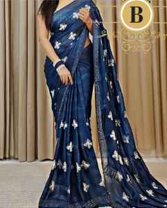 Vêtements indiens et pakistanais Blouse de travail lourde de style Bollywood Saree en mousseline de soie fantaisie pour les mariages et les fêtes - Product Image 1