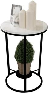 Mesa Auxiliar Moderna y Resistente de Lujo con Superficie de MDF con Recubrimiento en Polvo, de 2 Niveles, Esquinera, Informal, de Hierro Forjado Negro para Café, para el Hogar, Dormitorio, Sala de Estar - Product Image 6