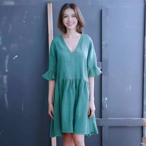 เดรสแม็กซี่ผ้าลินิน100% ฤดูร้อนสำหรับผู้หญิงชุดเดรสลำลองพิมพ์ลายดอกไม้ออกแบบใหม่ระบายอากาศสวมใส่สบายสำหรับชุดราตรี - Product Image 3