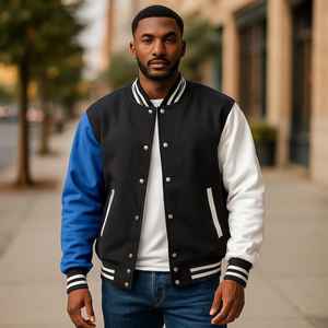 Custom <b>Red</b> and Black Varsity Jacket with Cropped Design, OEM Junior Design, Leather Sleeves, Bulk Order, Made in Pakistan - Product Image 5