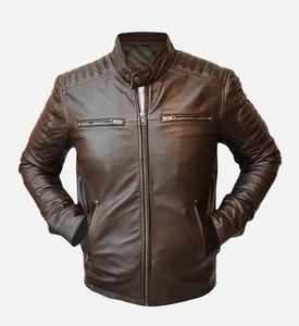 Men's Casual Winter Stand Collar <b>Biker</b> <b>Jacket</b> in brown Genuine Lamb Skin Leather with Zipper Closure ODM Supply Type - Product Image 1
