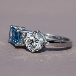 925 Sterling Silver Beautiful Ring Lab Grown Diamond Enhanced VVS Clarity Emerald <b>Cut</b> Two-<b>Stone</b> Design <b>for</b> Engagement Wedding - Product Image 3