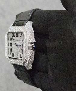 Montre de luxe pour homme, style hip-hop, sport, quartz, mode antique, bracelet en acier inoxydable, ceinture noire, moissanite taille VVS - Product Image 4