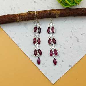 Pendientes de granate natural de estilo moderno de Plata de Ley 925 sólida, pendientes de piedra natural con bisel para mujer - Product Image 2