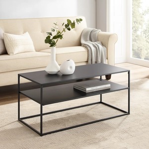 Mesa de Centro Rectangular de Metal Negro Ecológica de Primera Calidad, 2 Niveles, Muebles Modernos Minimalistas para el Hogar, Sala de Estar, Dormitorio - Product Image 3