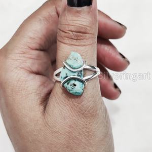 Raw Stone Jewelry Women's <b>Ring</b> Natural <b>Turquoise</b> Rough Gemstone December Birthstone Wire Band Jewelry 925 Sterling Silver <b>Ring</b> - Product Image 2