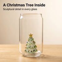 Gobelet en verre pour arbre de Noël 550 ml, tasse à boire en borosilicate avec arbre 3D à l'intérieur pour cadeaux de Noël et logo personnalisé