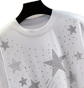 Venta caliente Hombres Rhinestone Camiseta logotipo personalizado colores 100% algodón ajuste suelto impreso antiarrugas Hombres Rhinestone Camiseta para hombres - Product Image 2