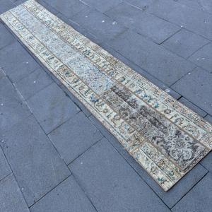 Alfombra Vintage de Estilo Runner de 1.6x9.5 pies (50x290 cm), Alfombra Turca de Lana con Diseño Floral Azul - Product Image 4