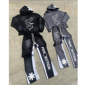 Conjunto de pantalones de chándal con capucha y lavado ácido de diamantes de imitación con cremallera ligera sólida ropa de calle de invierno superventas personalizada - Product Image 3